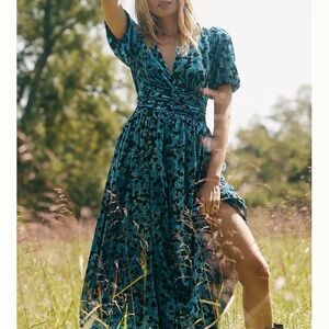 Anthropologie The Katerina Button-Front Dress: Velvet Edition Blue